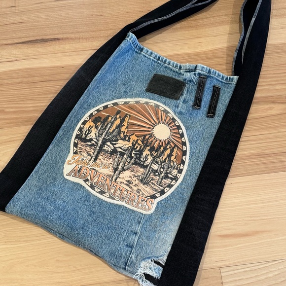 blondie by the sea Handbags - Upcycled Denim Tote Bag Diesel Jeans & Dessert Graphic